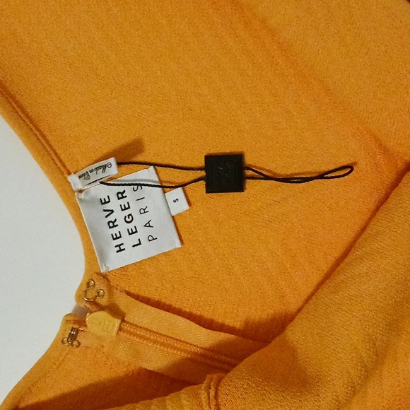 NWOT HERVE LEGER Ottoman Scoop Neck Bandage Bodycon Mini Dress Saffron Size S - Picture 15 of 15